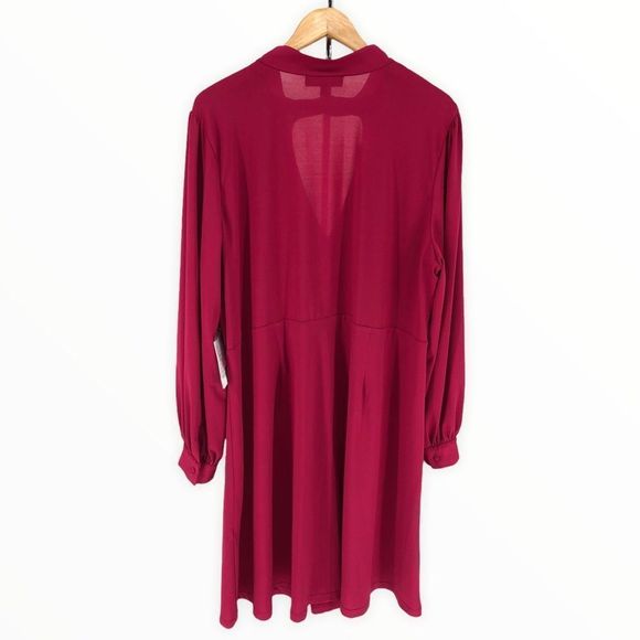 Eloquii Claret Open Neck Cutout Long Sleeve Button Front Dress NWT size 22 - Picture 8 of 13